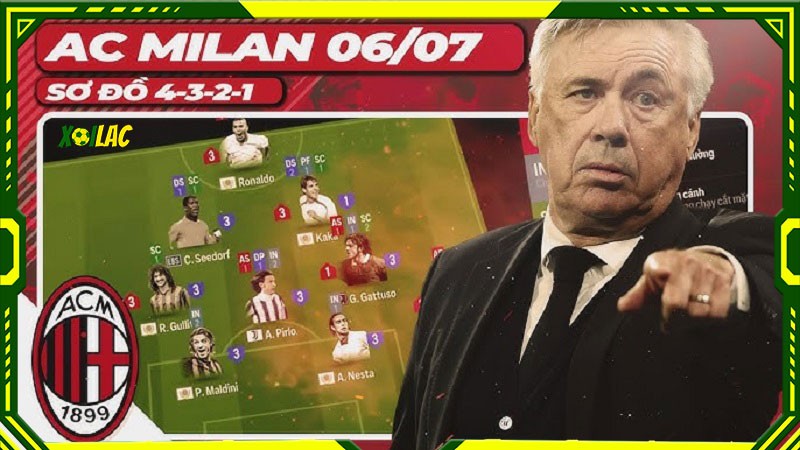 Ancelotti từng vận hành sơ đồ 4-3-1-2 cực kỳ thành công với AC Milan Ancelotti từng vận hành sơ đồ 4-3-1-2 cực kỳ thành công với AC Milan
